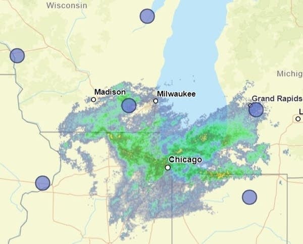 Weather radar at 9:15 a.m. Saturday