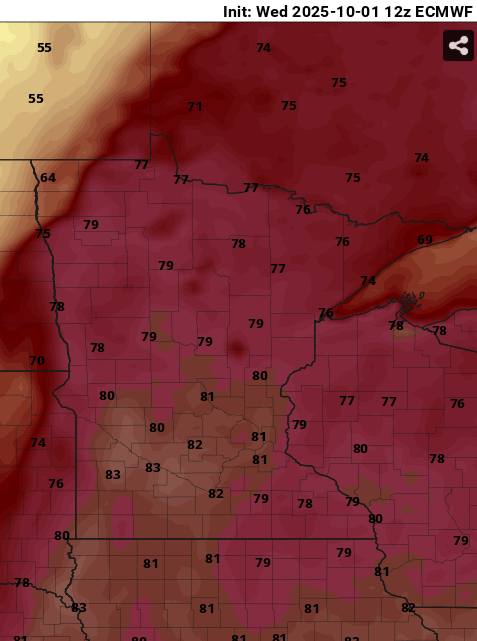 European ECMWF model temperature