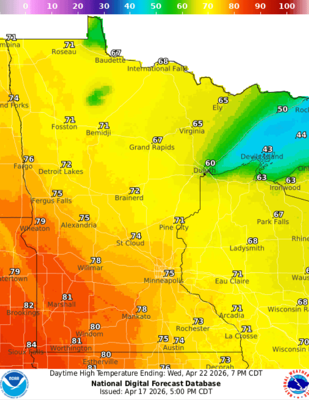 Forecast high temperatures Wednesday