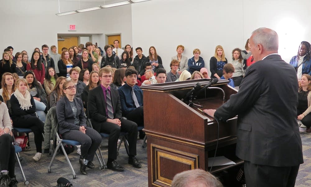 Gov. Dayton addresses students.