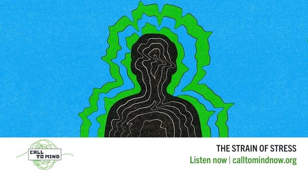 An illustration of a person surrounded by green lines, invoking stressful feelings.