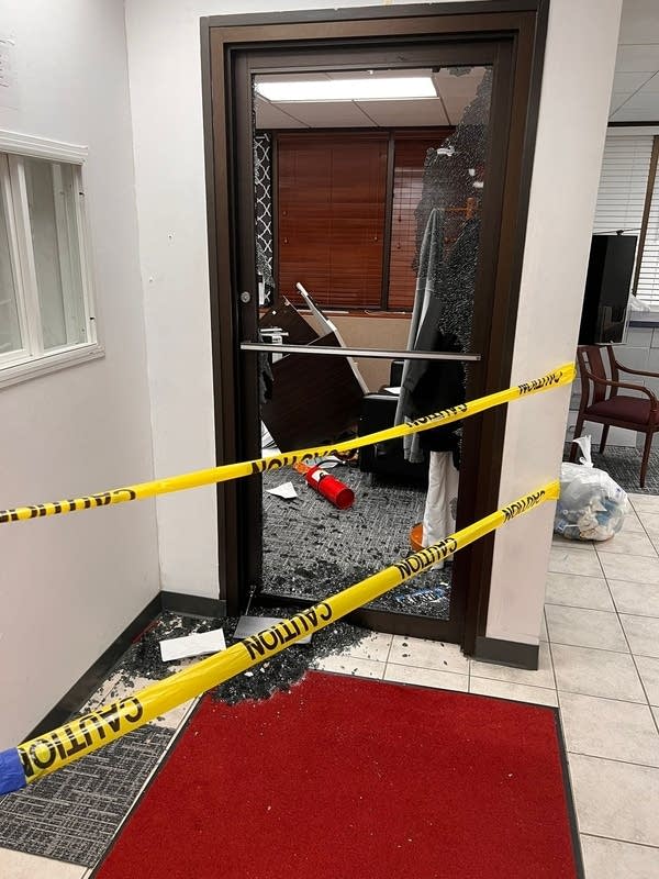 glass door in mosque is shattered