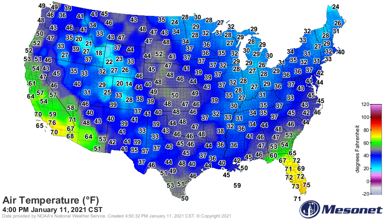 Temperatures Monday afternoon