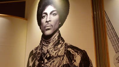 A portrait of Prince inside Paisley Park.