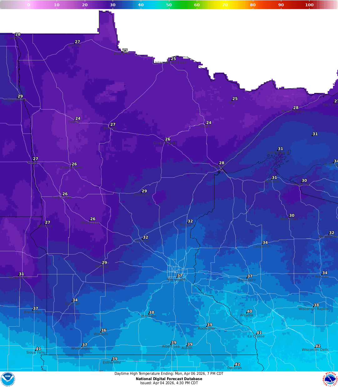 Highs for Monday