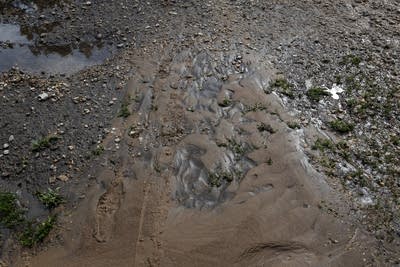 Soft mud has replaced hard soil in parts of the campground 