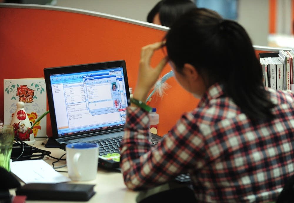 Woman working online