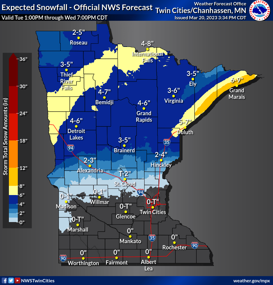 Snowfall projection for Minnesota 2