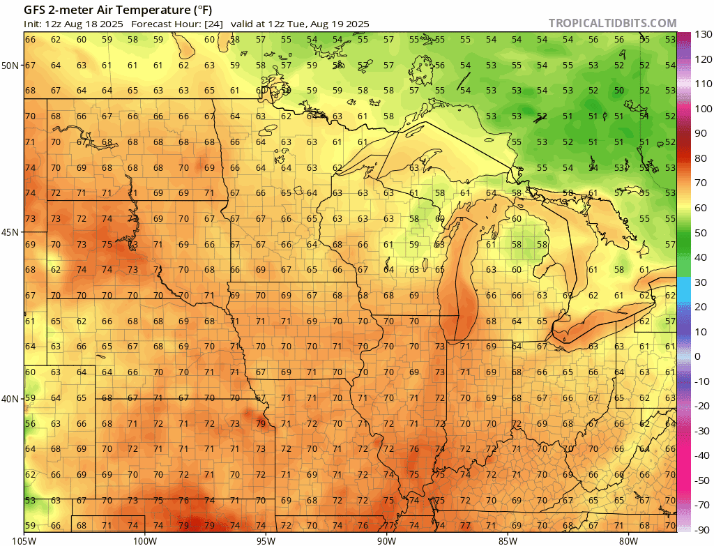 Temperatures Tuesday through Friday
