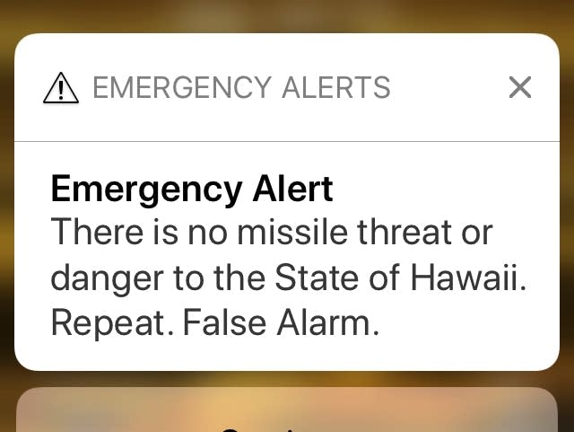 Hawaii Mistaken Missile Alert