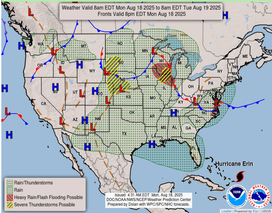 Surface analysis for Monday into early Tuesday