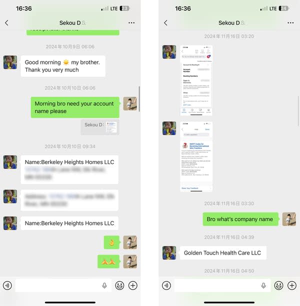 Screenshots of messages.