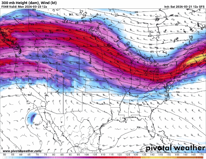 Position of jet stream Monday 7 a.m. to Friday 7 a.m.