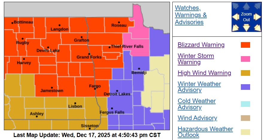Blizzard warning in NW Minnesota; winter weather advisories include Twin Cities