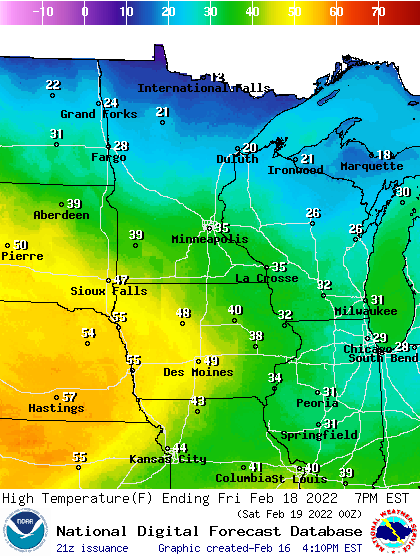 Forecast high temperatures Friday