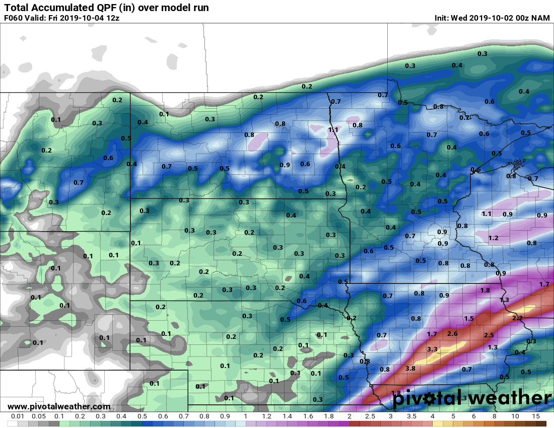 NOAA NAM model rainfall output through Thursday