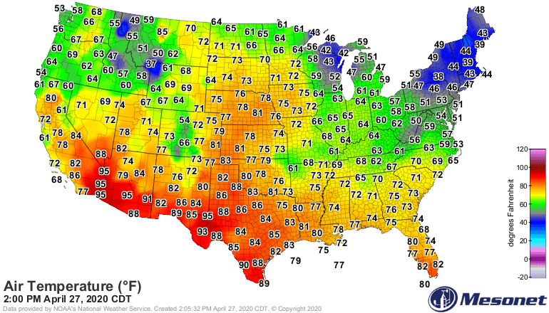 Temperatures Monday afternoon
