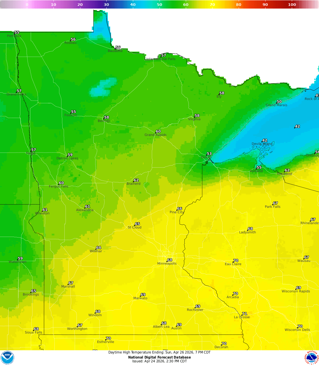 Highs for Sunday