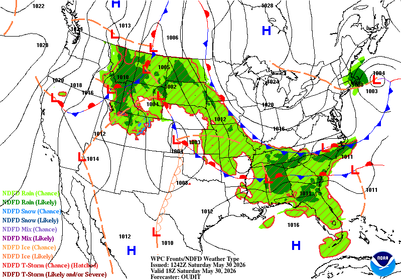 Surface analysis for Saturday 1 p.m.