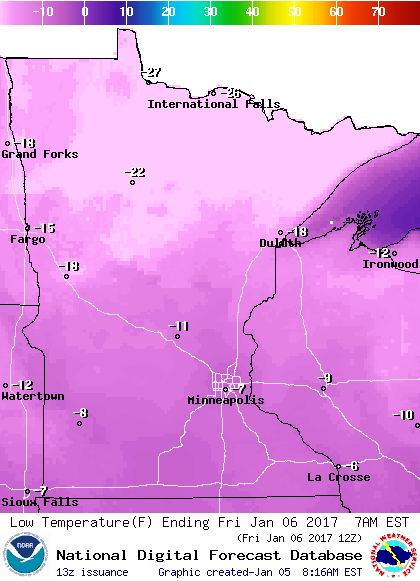 Single digit highs; no big snows
