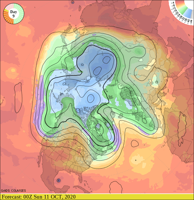 Upper air forecast map for 7 pm October 10