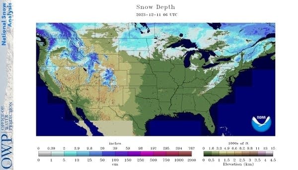 Snow depth on December 12, 2023