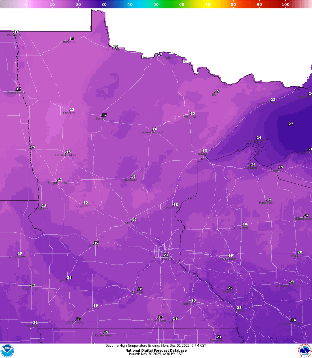 Highs for Monday