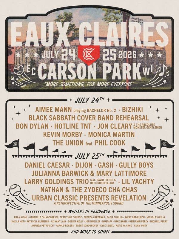 Eaux Claires Festival poster with lineup names on it.