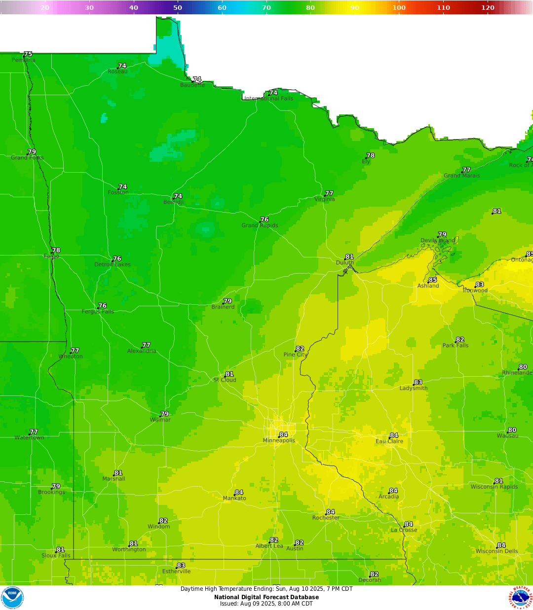 Highs for Sunday