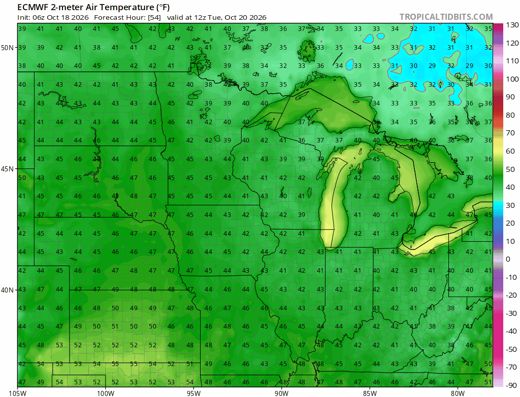 Temperatures Tuesday through Friday