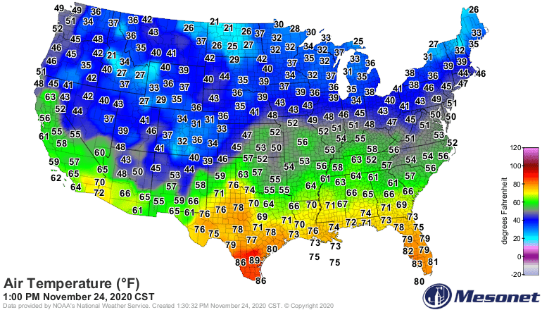 Temperatures Tuesday afternoon