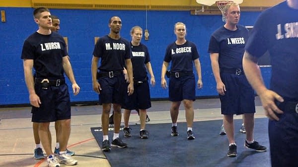 Mohamed Noor, third from left, in a class of Minneapolis police cadets.