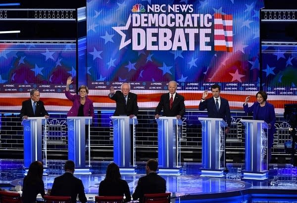 Democratic presidential hopefuls participate in the ninth Democratic primary debate of the 2020 presidential campaign season co-hosted by NBC News, MSNBC, Noticias Telemundo and The Nevada Independent at the Paris Theater in Las Vegas, Nevada, on February 19, 2020.