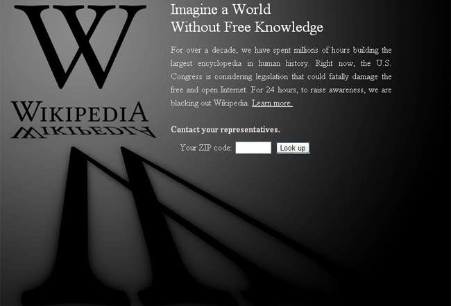 Wikipedia's protest screen
