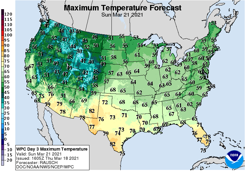 Forecast high temperatures Sunday