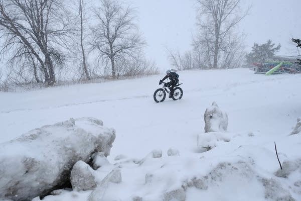 biking in a snowstorm
