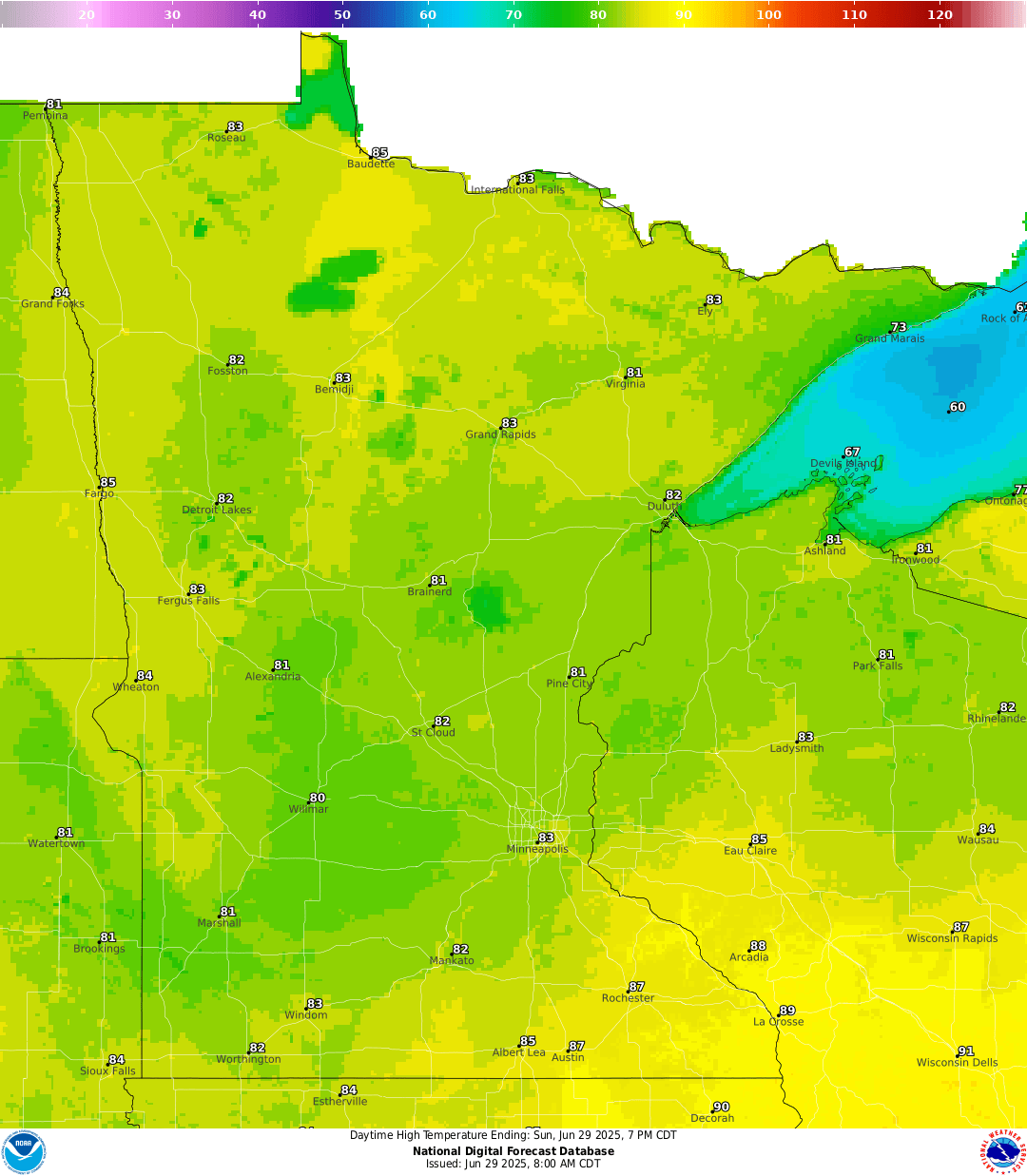 Highs for Sunday