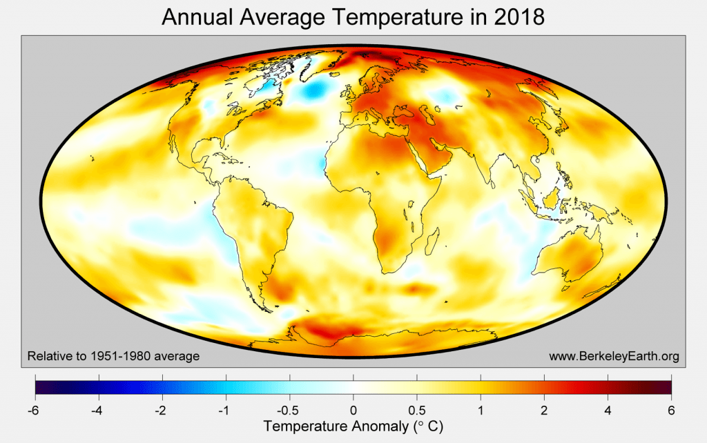 2018 temperature increases compared to 1951-1980 averages