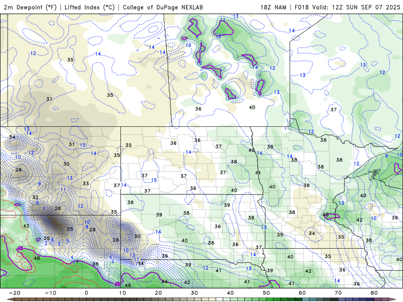 Dew points Sunday 7 a.m. to Monday 7 p.m. 
