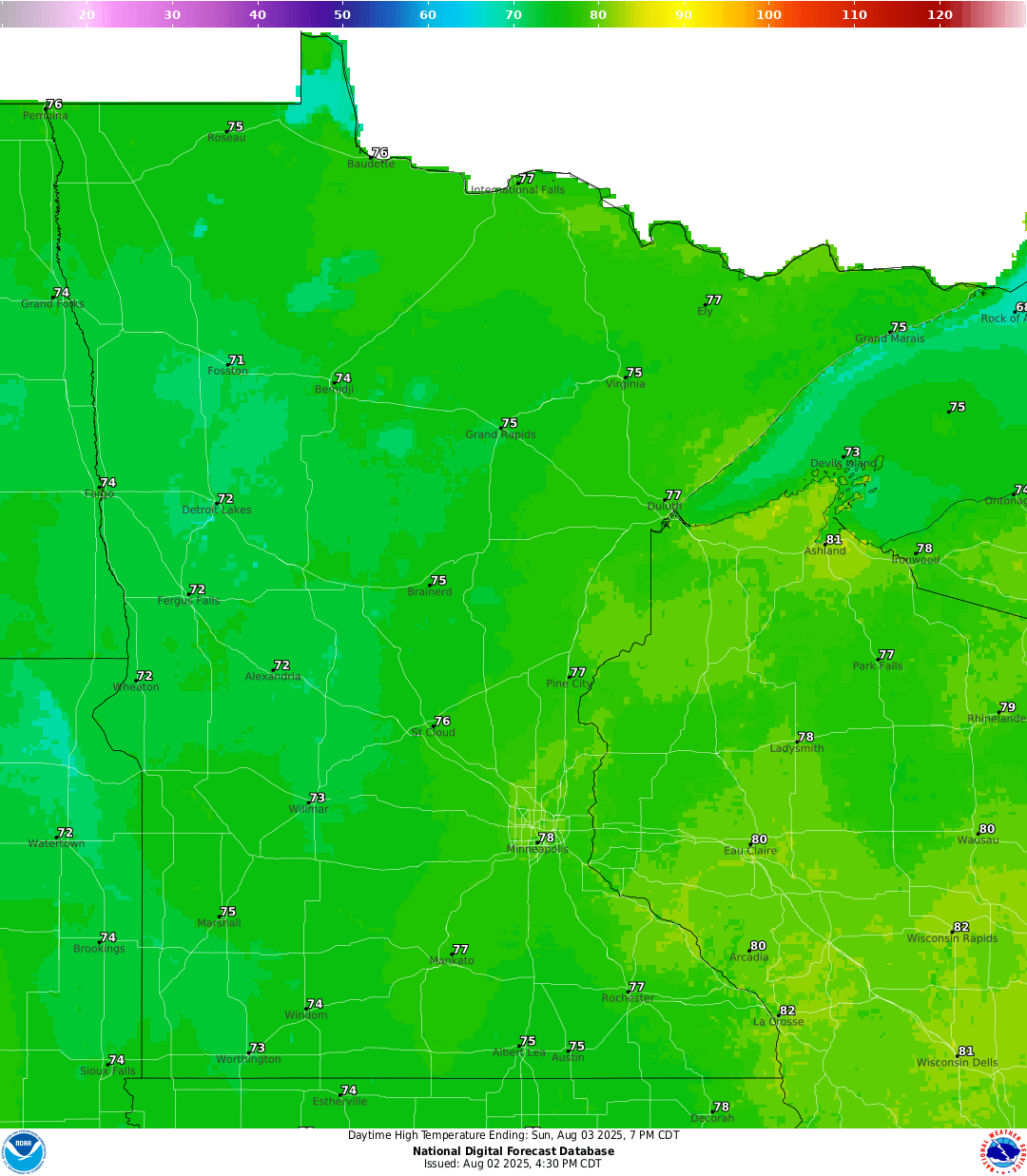 Highs for Sunday