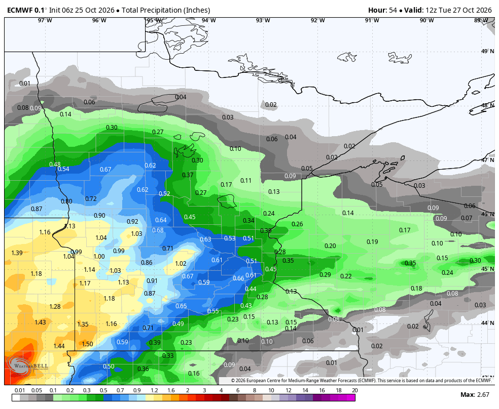 Forecast total precipitation through Tuesday morning