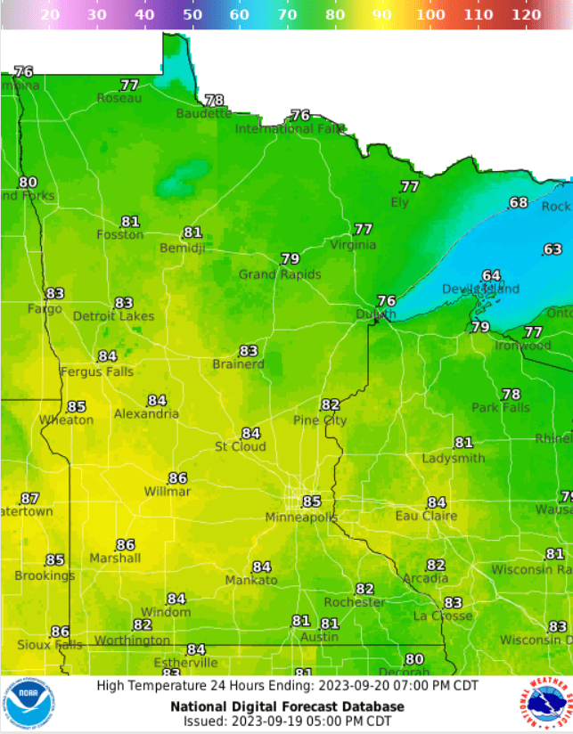 Forecast high temperatures Wednesday