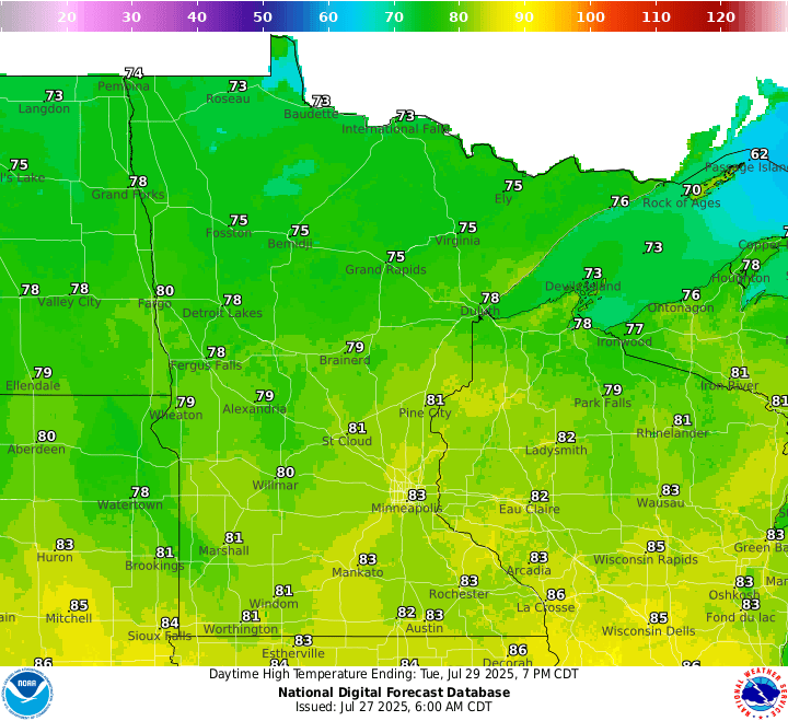 Tuesday's highs