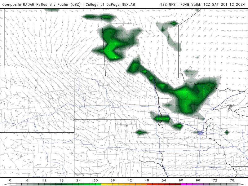 Forecast simulated radar Saturday morning through Sunday morning
