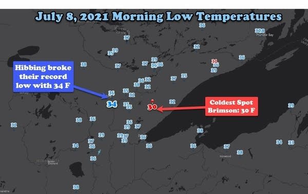 Low temperatures Thursday morning