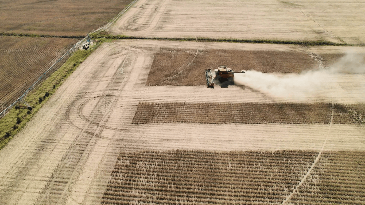 An aerial view of a combine