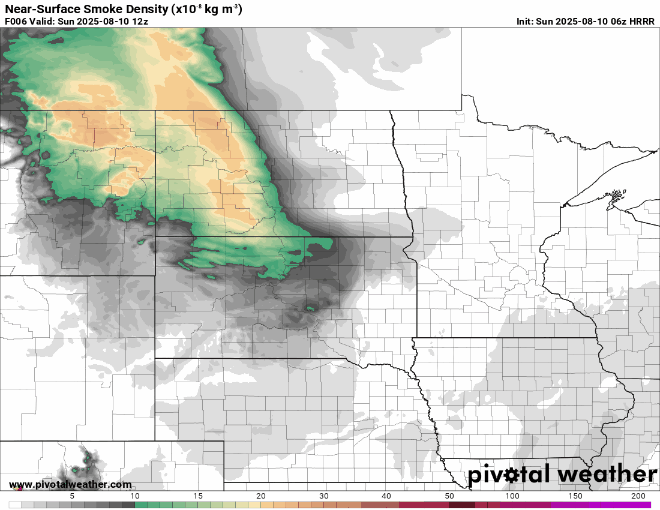 Near-surface smoke density Sunday 7 a.m. to Monday 1 p.m.