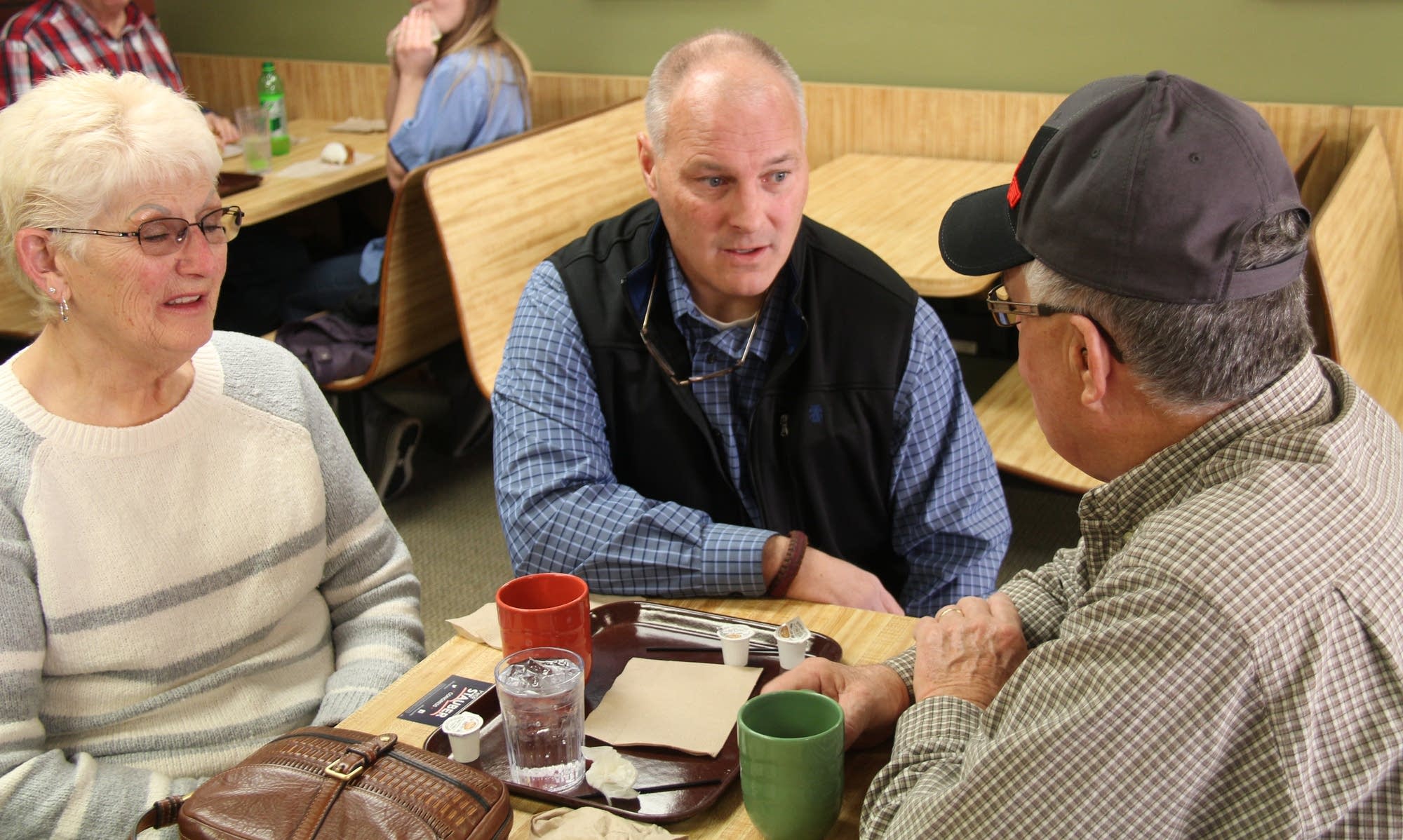 Pete Stauber campaigns at Herman's Bakery Coffee Shop in Cambridge.