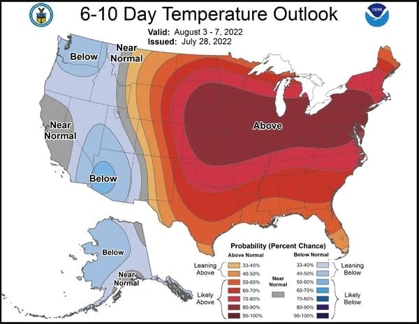 6-10 day temperature outlook for August 3-7