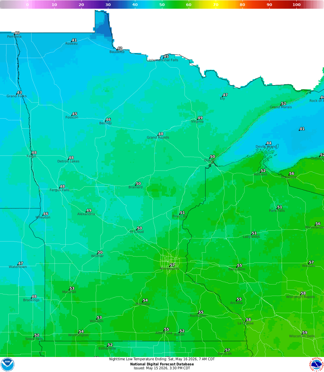 Lows for Friday night